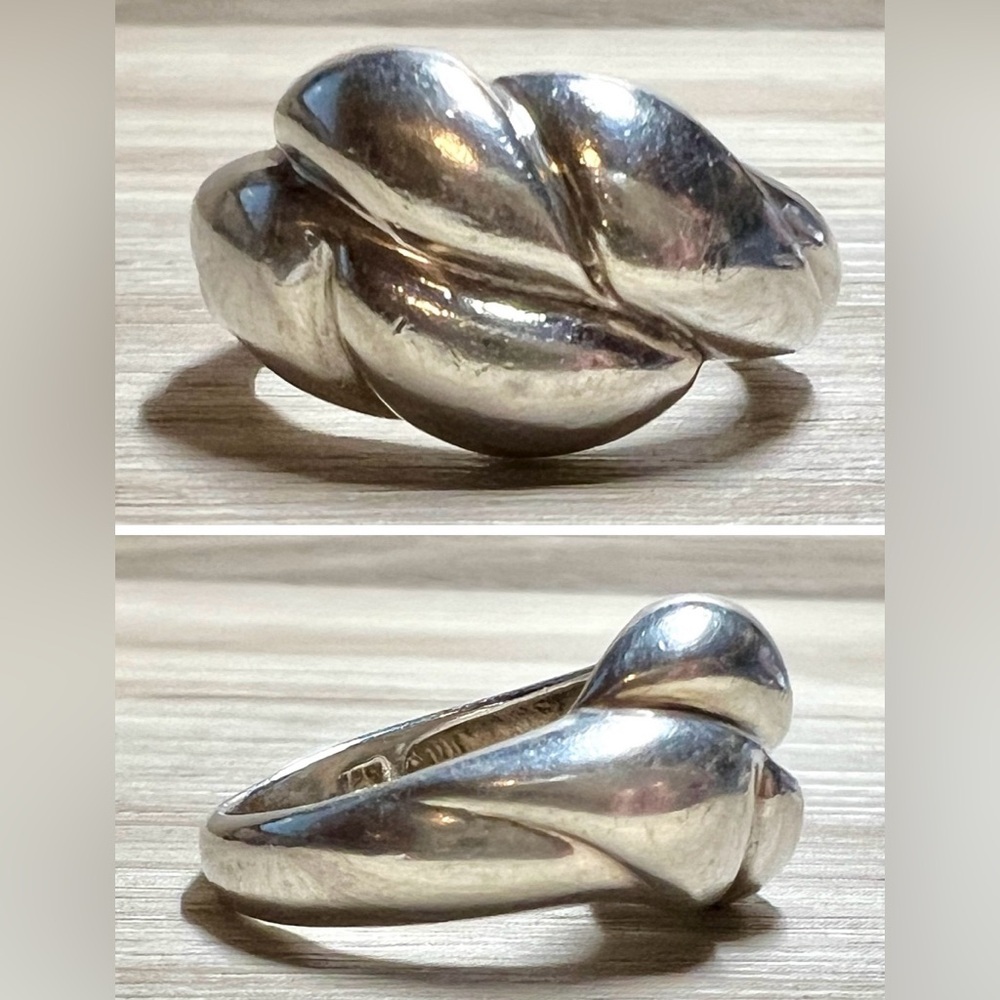 Vintage Designer Signed MWS Sterling Silver Abstract Modernist Ring, Size 8.5